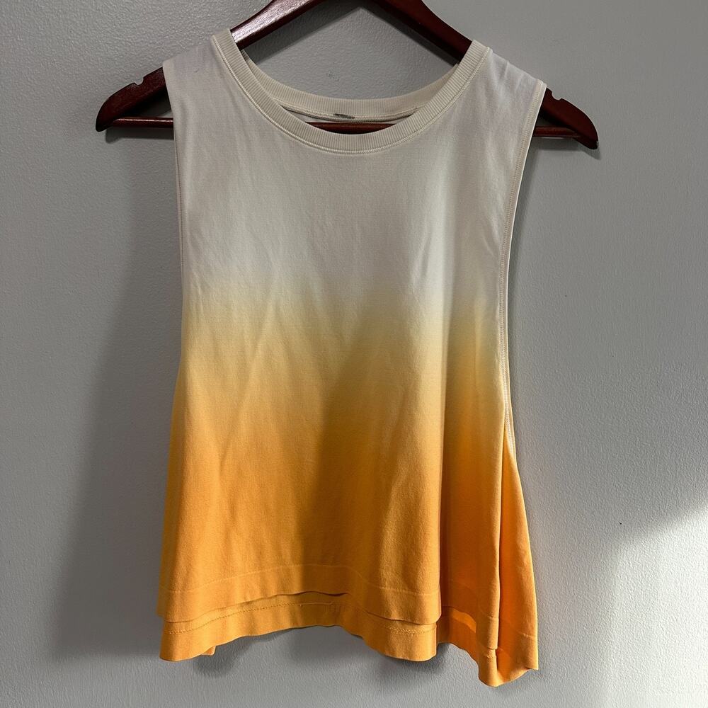 Athleta Mineral Wash Crop Tank Top Size XL Yellow Orange Ombre Loose Fit